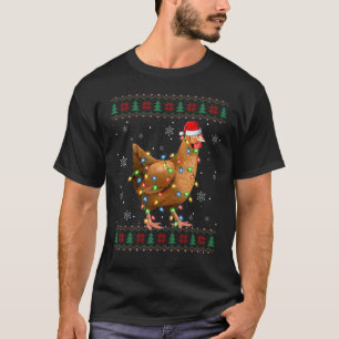 T-shirt Amateur de poulet Noël Lumières Santa Poulet laid