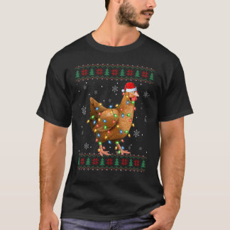 T-shirt Amateur de poulet Noël Lumières Santa Poulet laid
