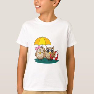 T-shirt Amateurs de chouette mignonne avec parapluie et bo