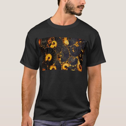 T-shirt Ambre doré noir Nautilus motif, fossile (Devant)