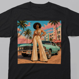 T-shirt Âme de Miami Femme Noire Rétro des Années 1970