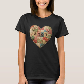 T-shirt Amen Foi Chrétienne Religieuse Patchwork Catholiqu