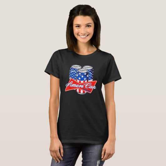 T-shirt Ameri Can Beer 4th Of July America USA Murica Prou (Devant entier)