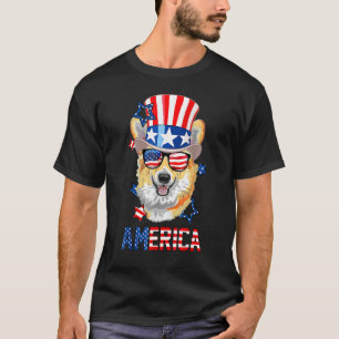 T-shirt America Corgi Dog Uncle Sam Usa Drapeau 4 juillet