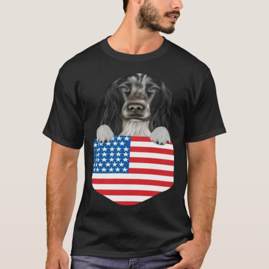 T-shirt America Flag English Cocker Spaniel Dog In Pocket (Devant)