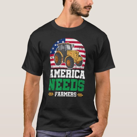 T-shirt America Needs Farmers US American Flag Tractor (Devant)
