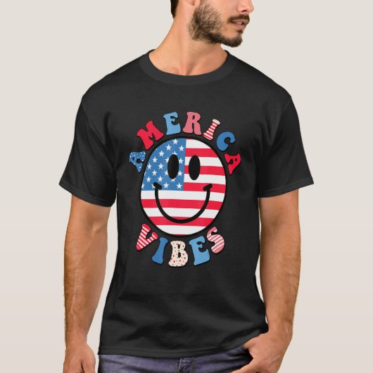 T-shirt America Vibes Cute Smile Face USA American Flag 4t (Devant)