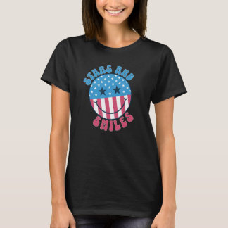 T-shirt America Vibes Smile Face US Drapeau Retro Super 4e