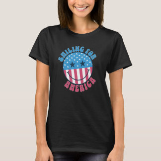 T-shirt America Vibes Smile Face US Drapeau Retro Super 4e