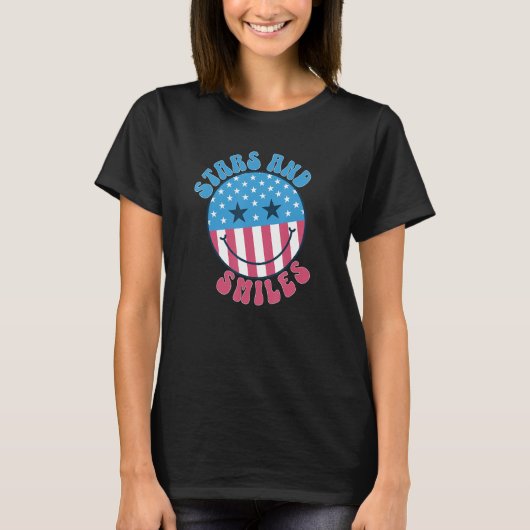T-shirt America Vibes Smile Face US Flag Retro Groovy 4th  (Devant)