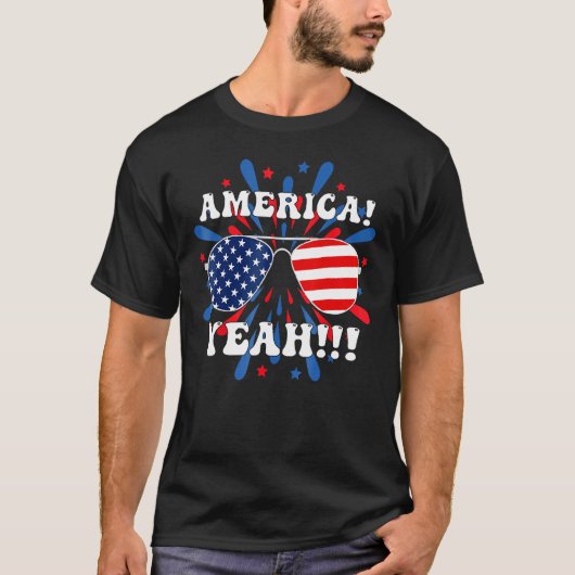 T-shirt America Yeah Flag Sunglasses 4th Of July Fireworks (Devant)