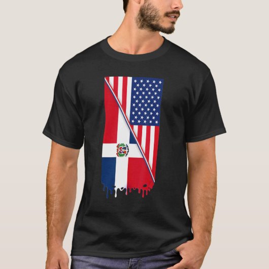 T-shirt Américain Élevé Avec Drapeau Dominicain Roots (Devant)