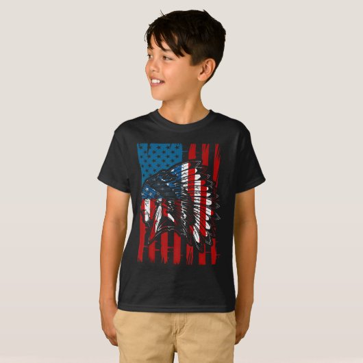 T-shirt Américain Indien Racine le drapeau américain Améri (Devant entier)