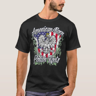 T-shirt Américain né Polonais Racines Pologne USA Drapeau