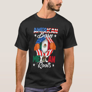 T-shirt Américain Né Racines Mexicaines Drapeau USA Mexiqu