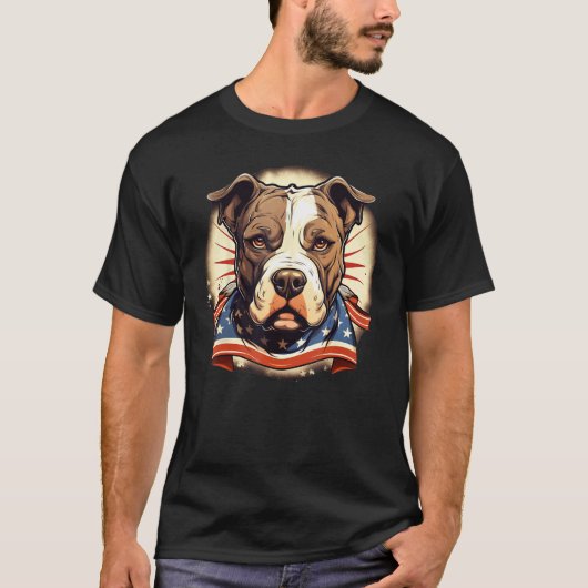T-shirt Américain Pitbull Terrier drôle avec drapeau améri (Devant)