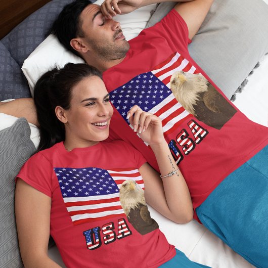 T-shirt American Bald Eagle USA Flag & Font Unisex