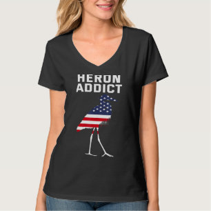 T-shirt American Birding Heron Addict Usa Drapeau Blue Her