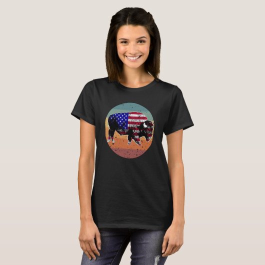 T-shirt American Bison US National Park Flag Silhouette Re (Devant entier)
