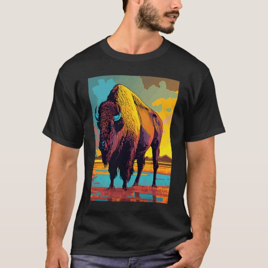 T-shirt American Buffalo Animal Pop Bison Grilling (Devant)