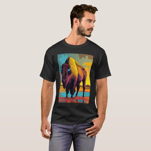 T-shirt American Buffalo Animal Pop Bison Grilling (Devant entier)