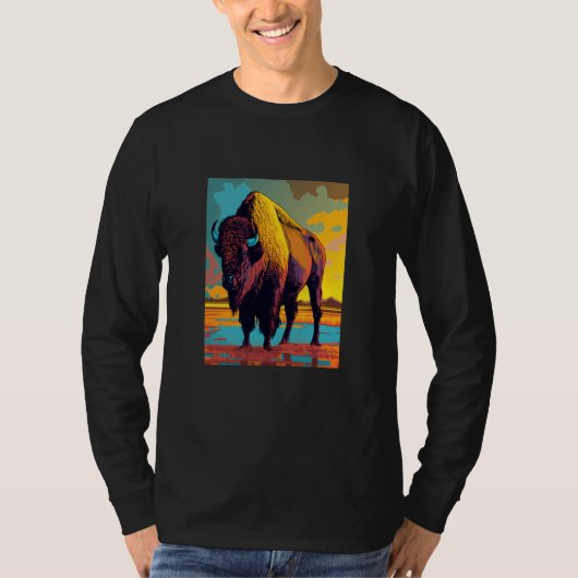 T-shirt American Buffalo Animal Pop Bison Grilling  2 (Devant)