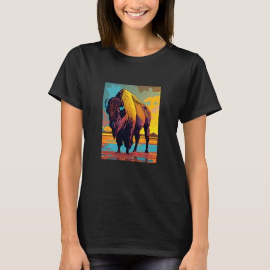 T-shirt American Buffalo Animal Pop Bison Grilling 2 (Devant)