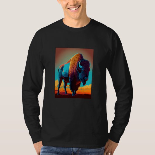 T-shirt American Buffalo Animal Pop Bison Grilling 3 (Devant)