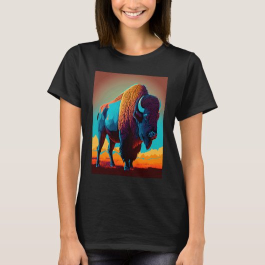 T-shirt American Buffalo Animal Pop Bison Grilling 3 (Devant)
