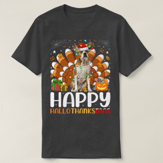 T-shirt American Bulldog Halloween Noël Happy Halloth (Design devant)
