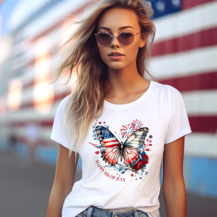 T-shirt American Butterfly 4 juillet Nom Texte Patriotique