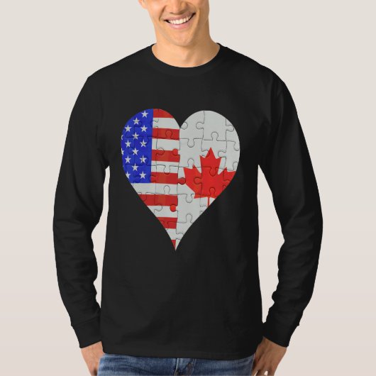 T-shirt American Canadian Flag Heart (Devant)