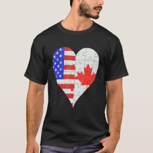 T-shirt American Canadian Flag Heart