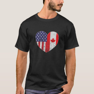T-shirt American Canadian Heart Valentines Day USA Flag Ca