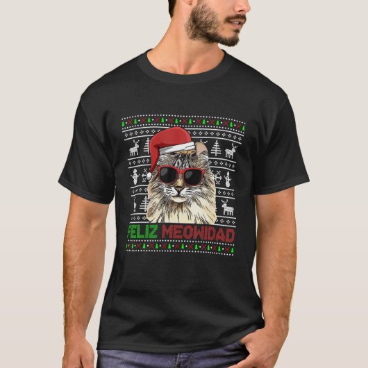 T-shirt American Curl Cat Feliz Meowidad Funny Christmas (Devant)