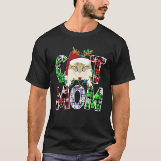 T-shirt American Curl Chat Maman Lights Plaid Xmas Reindee