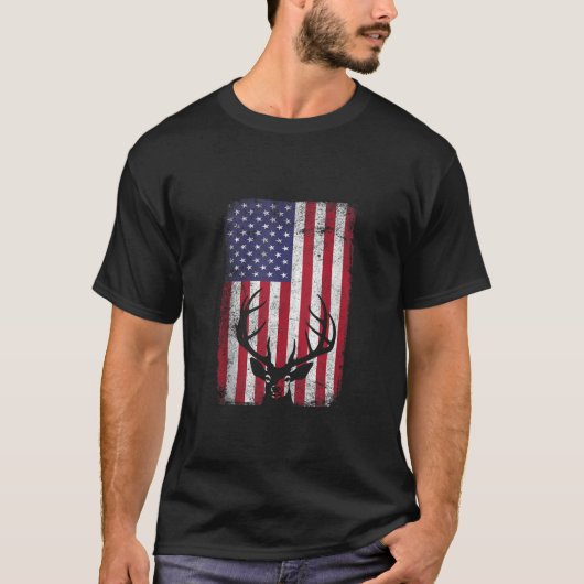 T-shirt American Deer Hunter Patriotique Hunter USA Drapea (Devant)