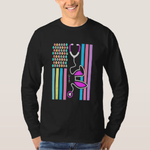 T-shirt American Eggs Drapeau Stethoscope Bunny Infirmière