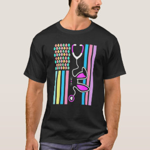T-shirt American Eggs Drapeau Stethoscope Bunny Infirmière