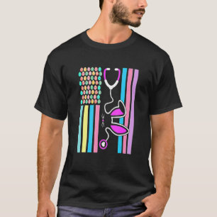 T-shirt American Eggs Drapeau Stethoscope Bunny Infirmière