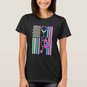 T-shirt American Eggs Drapeau Stethoscope Bunny Infirmière