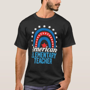 T-shirt American Elémentaire Enseignant Rainbow Usa Drapea