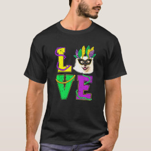 T-shirt American Eskimo Chien I Love Puppy Mardi Gras Homm