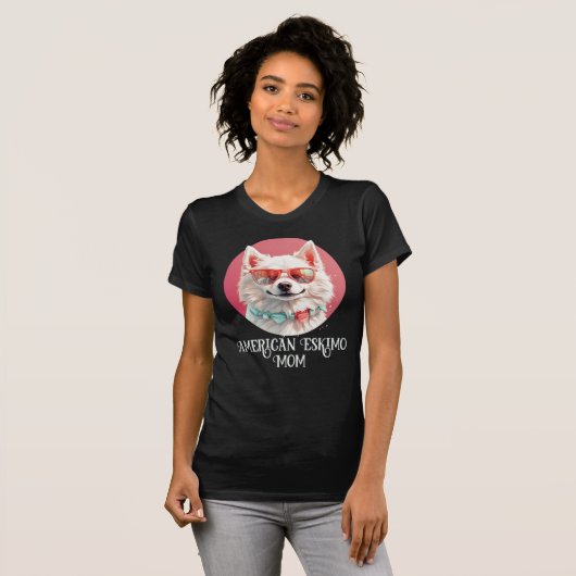 T-shirt American Eskimo Chien Maman Lunettes de soleil (Devant entier)