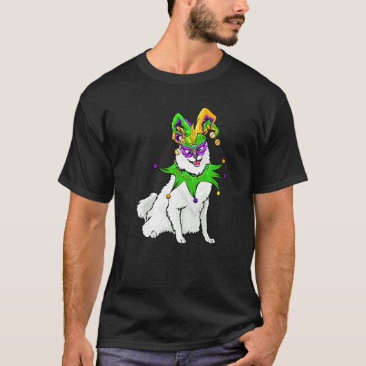 T-shirt American Eskimo Chien Mardi Gras Masque Casquette (Devant)