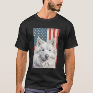 T-shirt American Eskimo Chien Papa Maman Chien Drapeau Amé