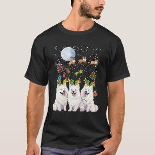 T-shirt American Eskimo Chien Xmas Lumières Reindeer Père 