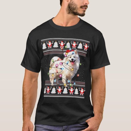 T-shirt American Eskimo Dog Xmas Lights Ugly Sweater Chris (Devant)