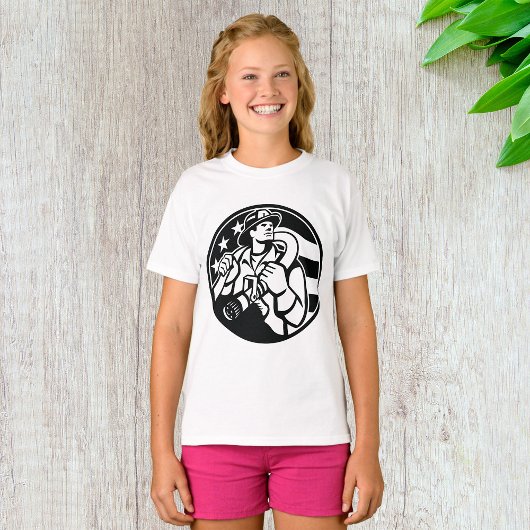 T-shirt American Firefighter Hero Gras Noir Et Blanc