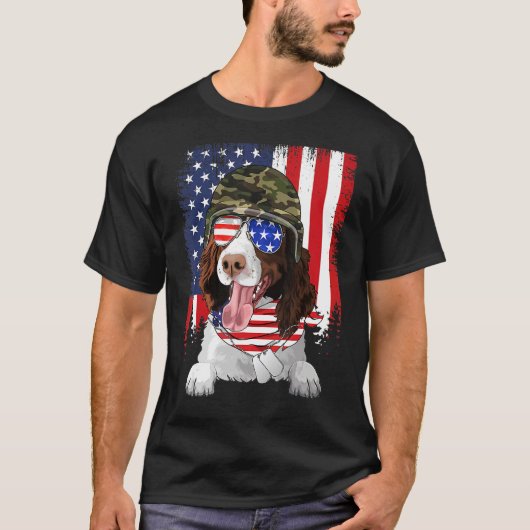 T-shirt American Flag 4th Of July English Springer Spaniel (Devant)